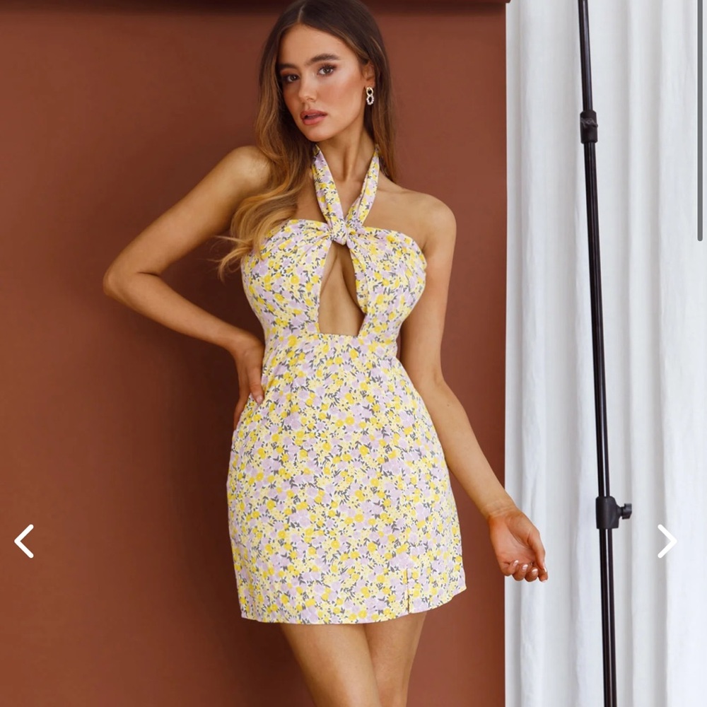 RIDE OR DIE HALTERNECK MINI DRESS FLORAL YELLOW